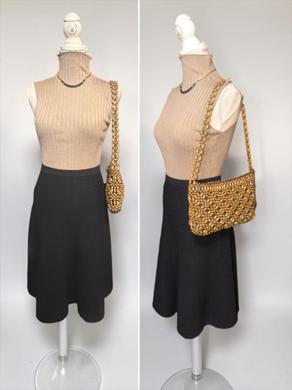 VTG The Sak Bora Bora Wooden Beaded Shoulder Bag Beige Brown Hobo Y2K Boho Beach - Picture 3 of 10